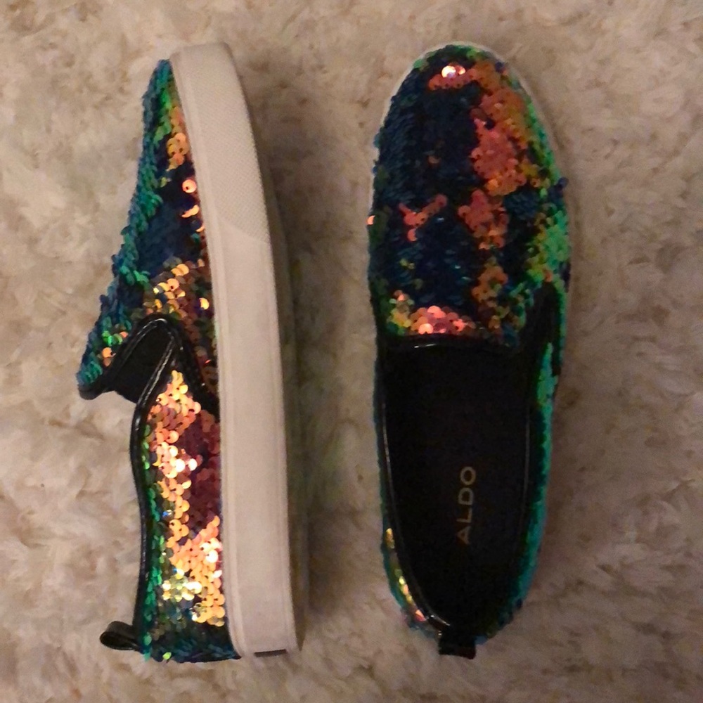 ALDO mermaid scale style sequin slide ons